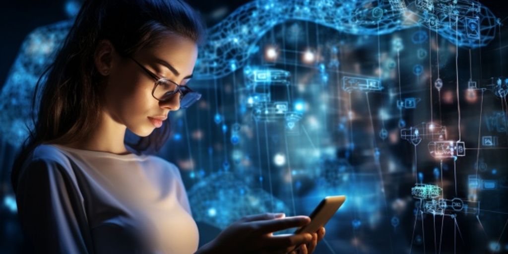 AI technology in software testing, computer screens displaying code, futuristic office
