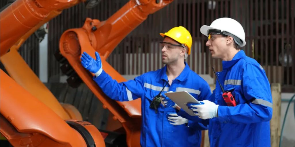 industrial robots in a factory